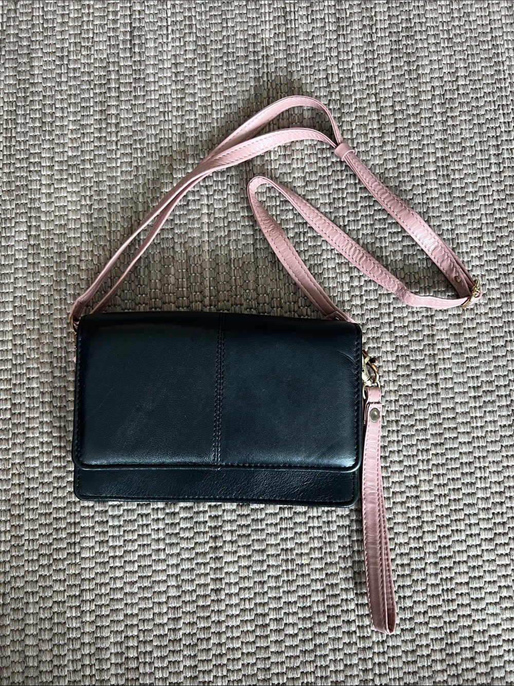 Rugged Rare Black and Pink Leather Wallet Phone Crossbody Bag